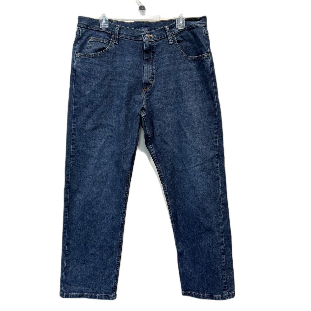Wrangler Jeans Regular Fit Straight Leg Dark Wash Stretch Denim Men's 36x29
